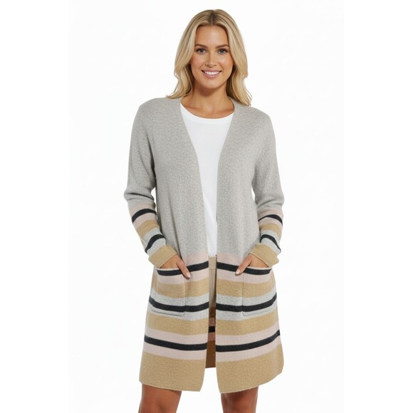 Fortune & Ivy Cardigan Sweater Striped Long Sleeve Open Size L - Picture 1 of 13